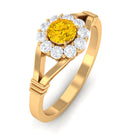 Rosec Jewels-Split Shank Yellow Sapphire and Diamond Halo Engagement Ring