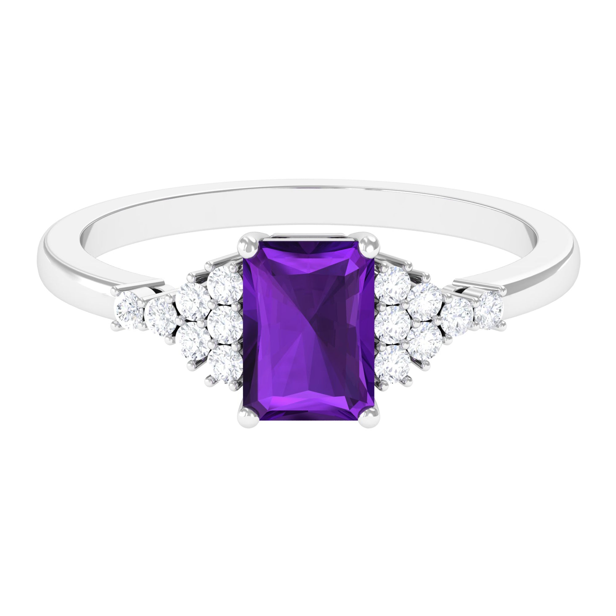 Rosec Jewels-Octagon Cut Amethyst Solitaire Engagement Ring with Diamond