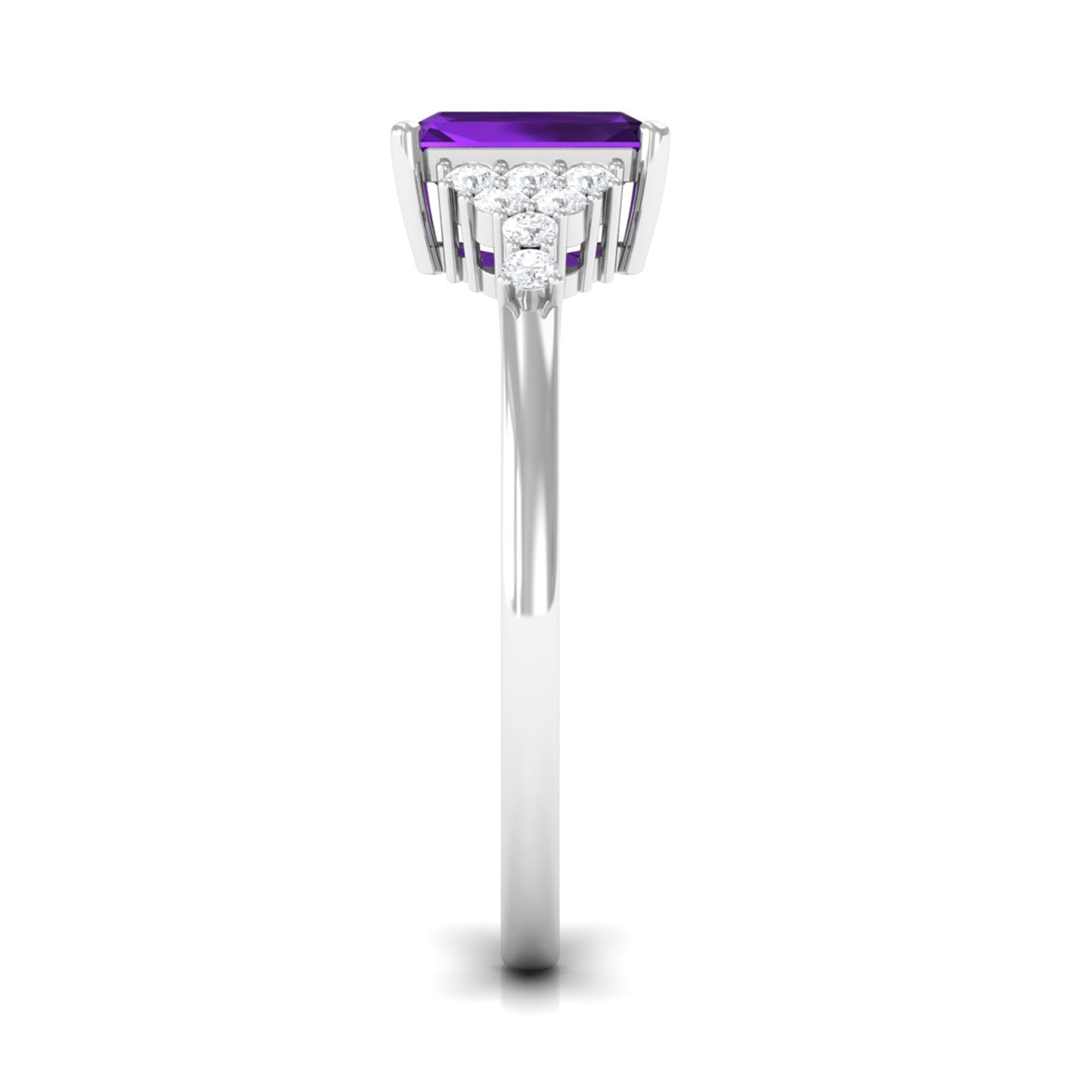 Rosec Jewels-Octagon Cut Amethyst Solitaire Engagement Ring with Diamond