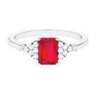 Rosec Jewels-Emerald Cut Lab Grown Ruby Solitaire Engagement Ring with Diamond