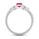 Rosec Jewels-Emerald Cut Lab Grown Ruby Solitaire Engagement Ring with Diamond