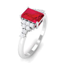 Rosec Jewels-Emerald Cut Lab Grown Ruby Solitaire Engagement Ring with Diamond