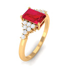 Rosec Jewels-Emerald Cut Lab Grown Ruby Solitaire Engagement Ring with Diamond