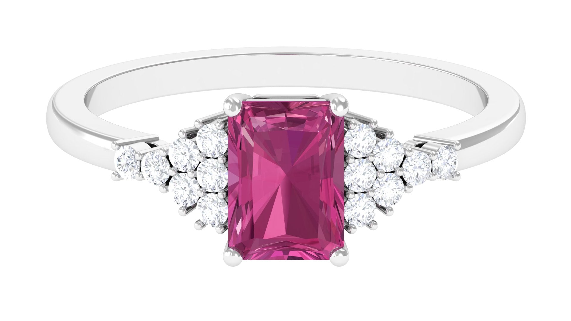 Rosec Jewels-Octagon Cut Pink Tourmaline and Diamond Solitaire Engagement Ring