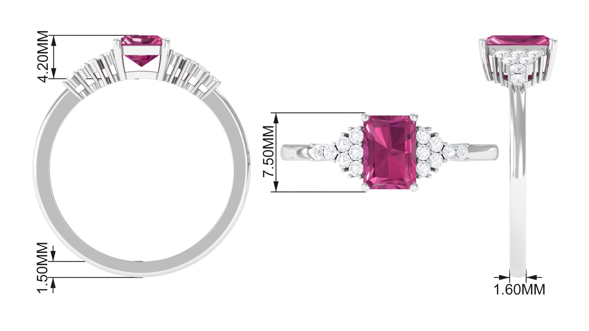 Rosec Jewels-Octagon Cut Pink Tourmaline and Diamond Solitaire Engagement Ring