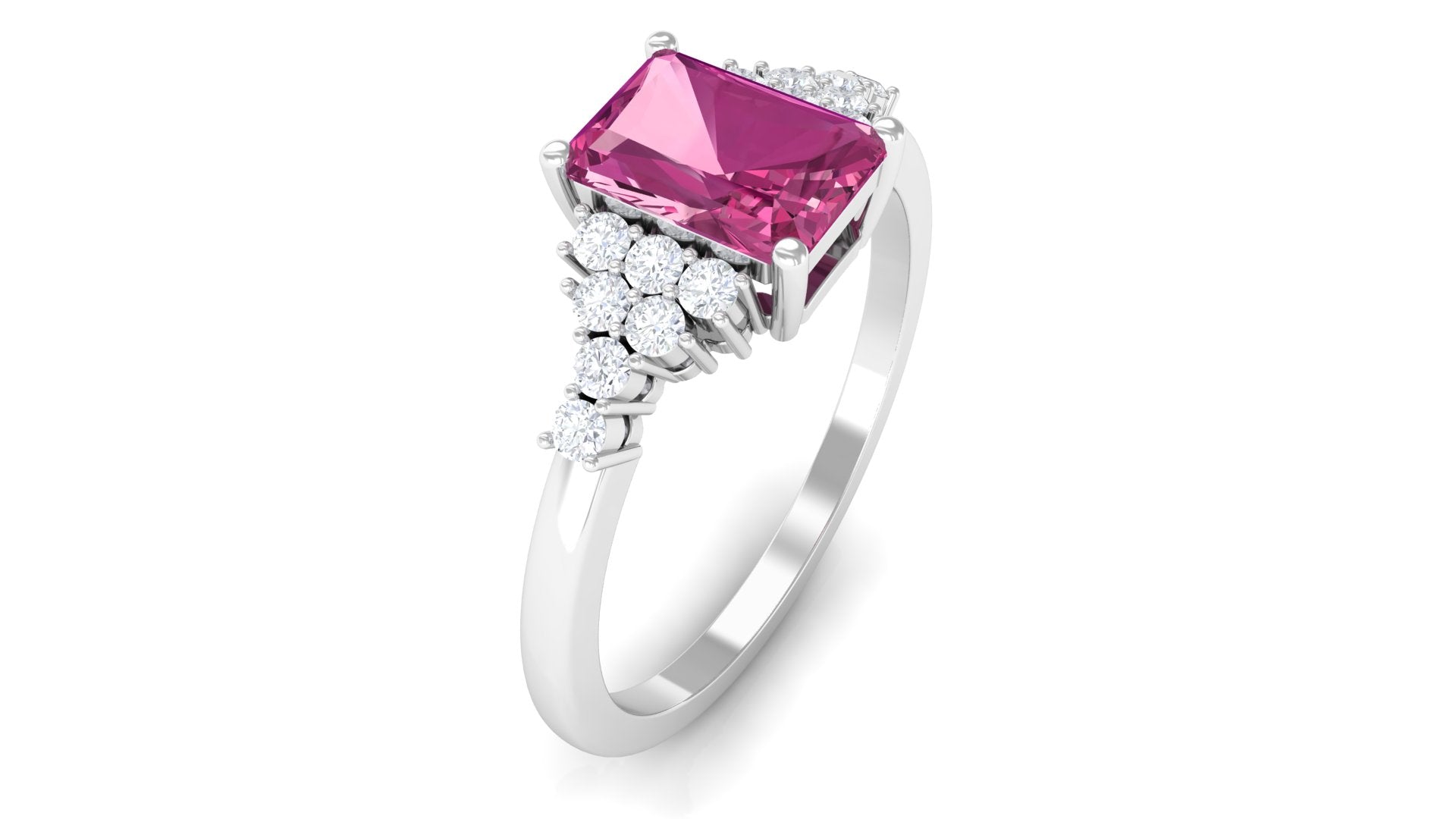 Rosec Jewels-Octagon Cut Pink Tourmaline and Diamond Solitaire Engagement Ring