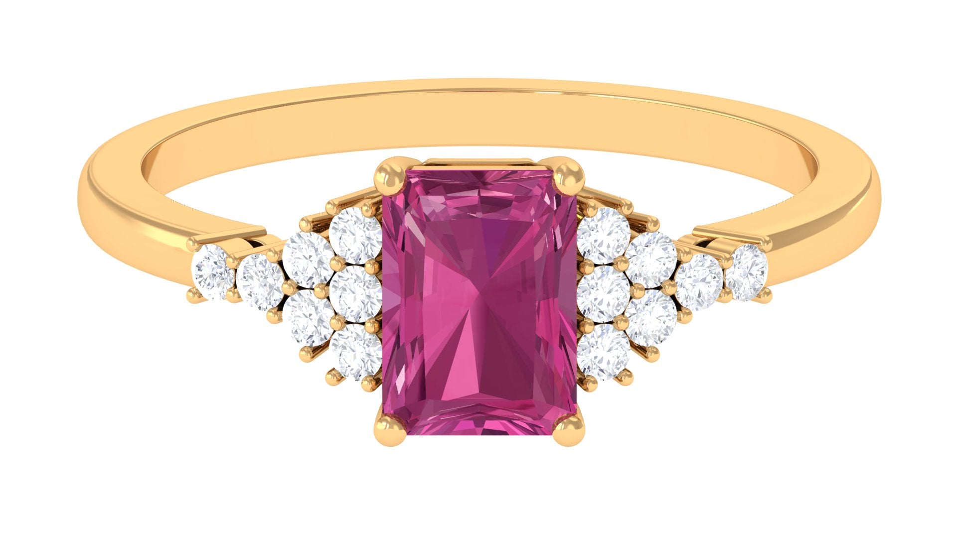 Rosec Jewels-Octagon Cut Pink Tourmaline and Diamond Solitaire Engagement Ring