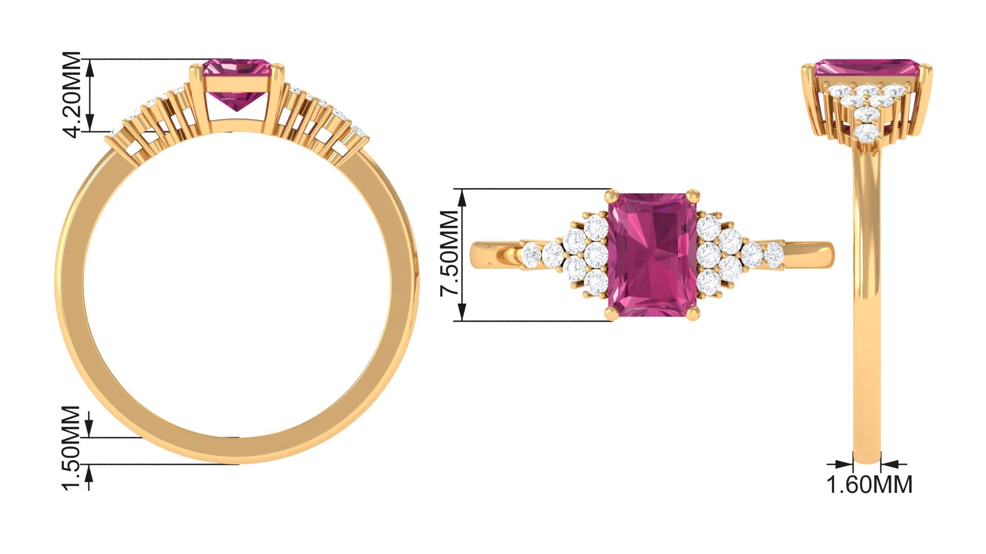 Rosec Jewels-Octagon Cut Pink Tourmaline and Diamond Solitaire Engagement Ring