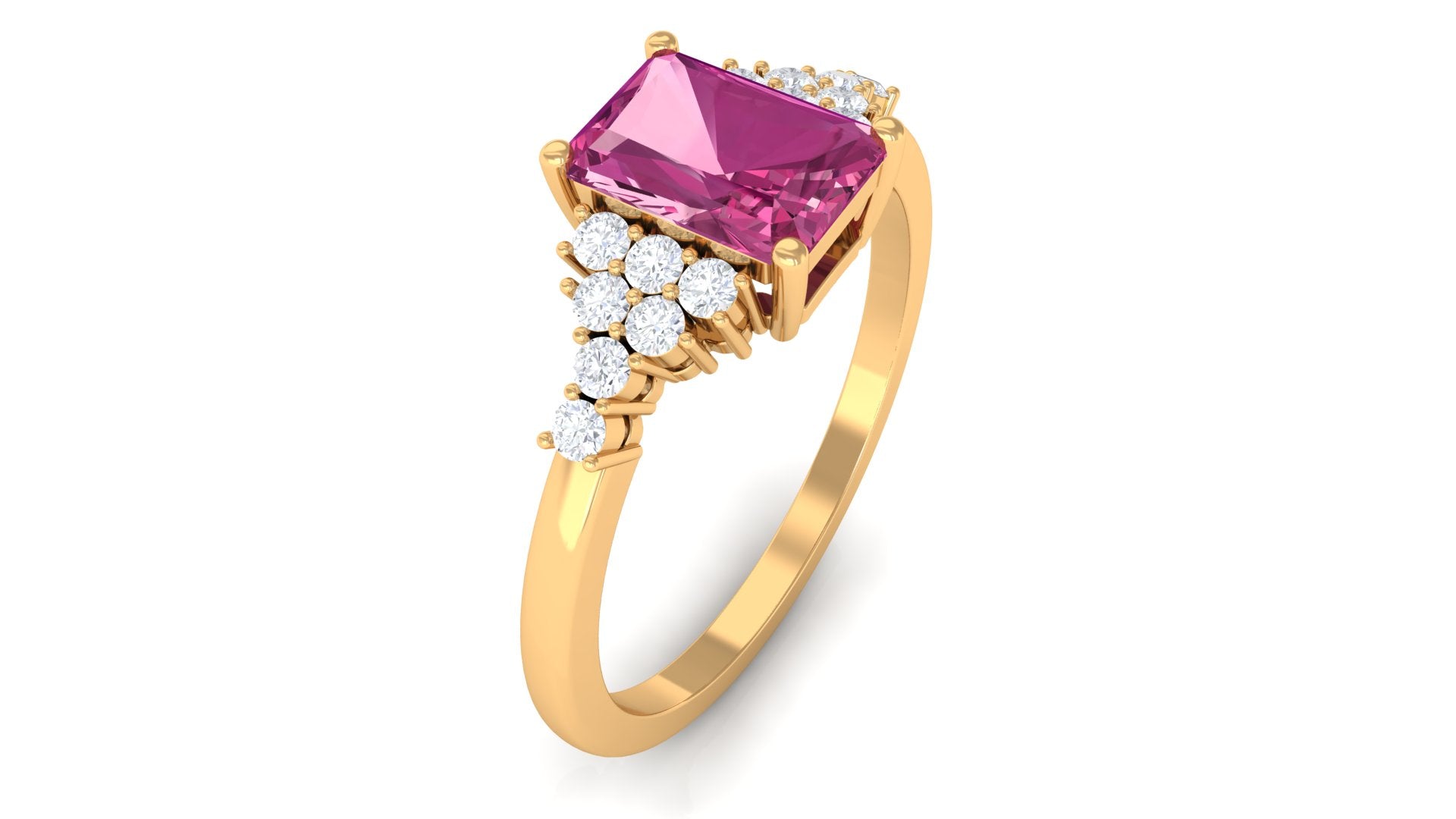 Rosec Jewels-Octagon Cut Pink Tourmaline and Diamond Solitaire Engagement Ring