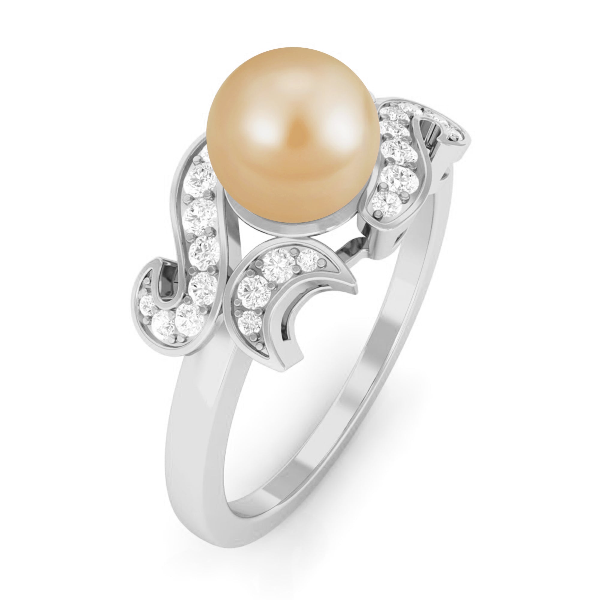 Rosec Jewels-Designer South Sea Pearl Engagement Ring with Diamond