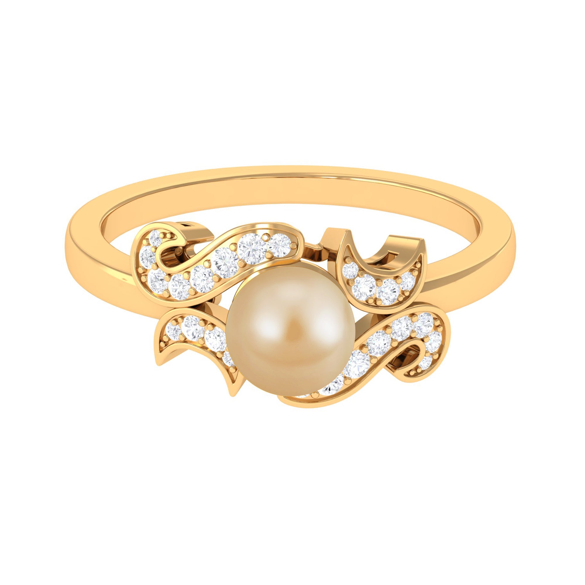 Rosec Jewels-Designer South Sea Pearl Engagement Ring with Diamond