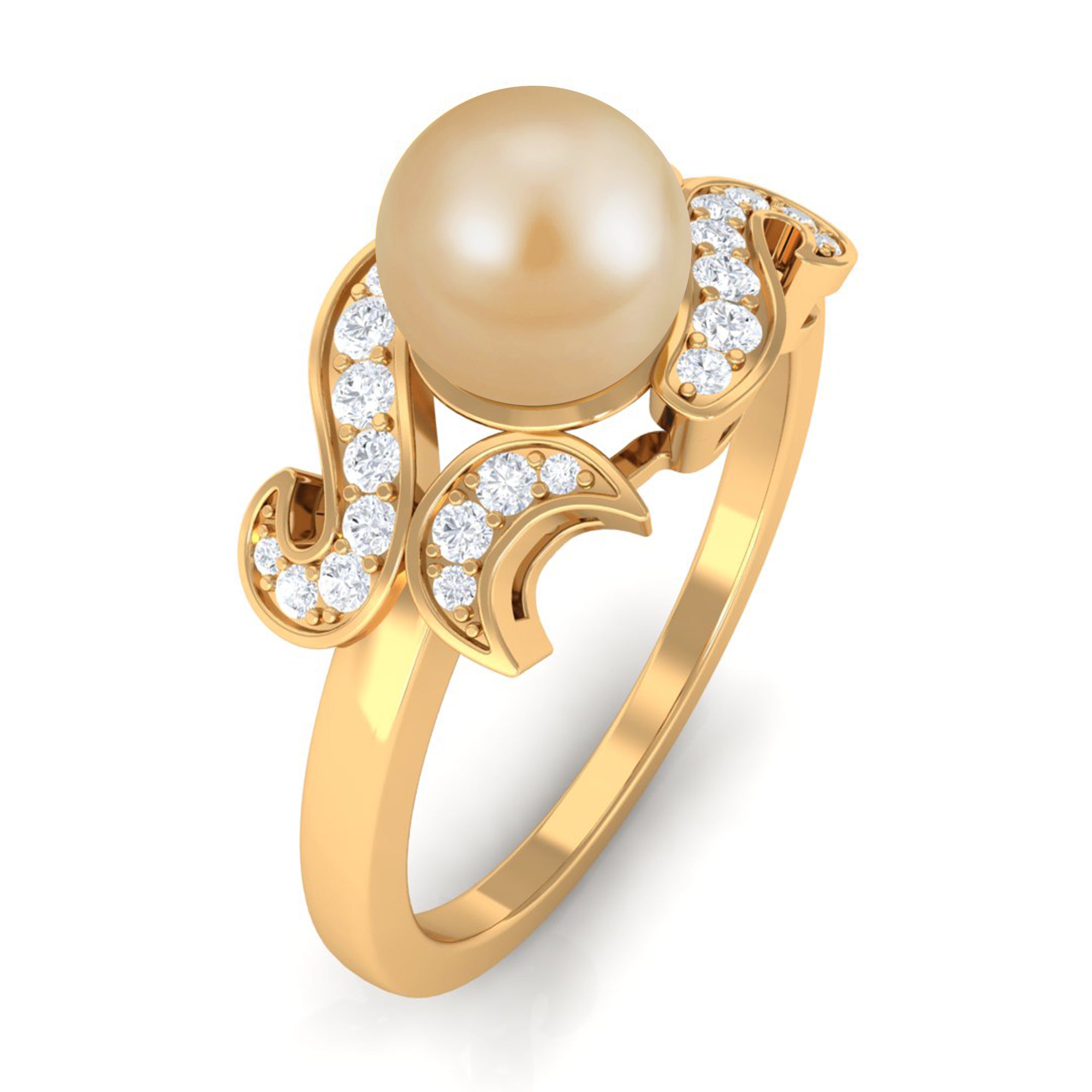 Rosec Jewels-Designer South Sea Pearl Engagement Ring with Diamond