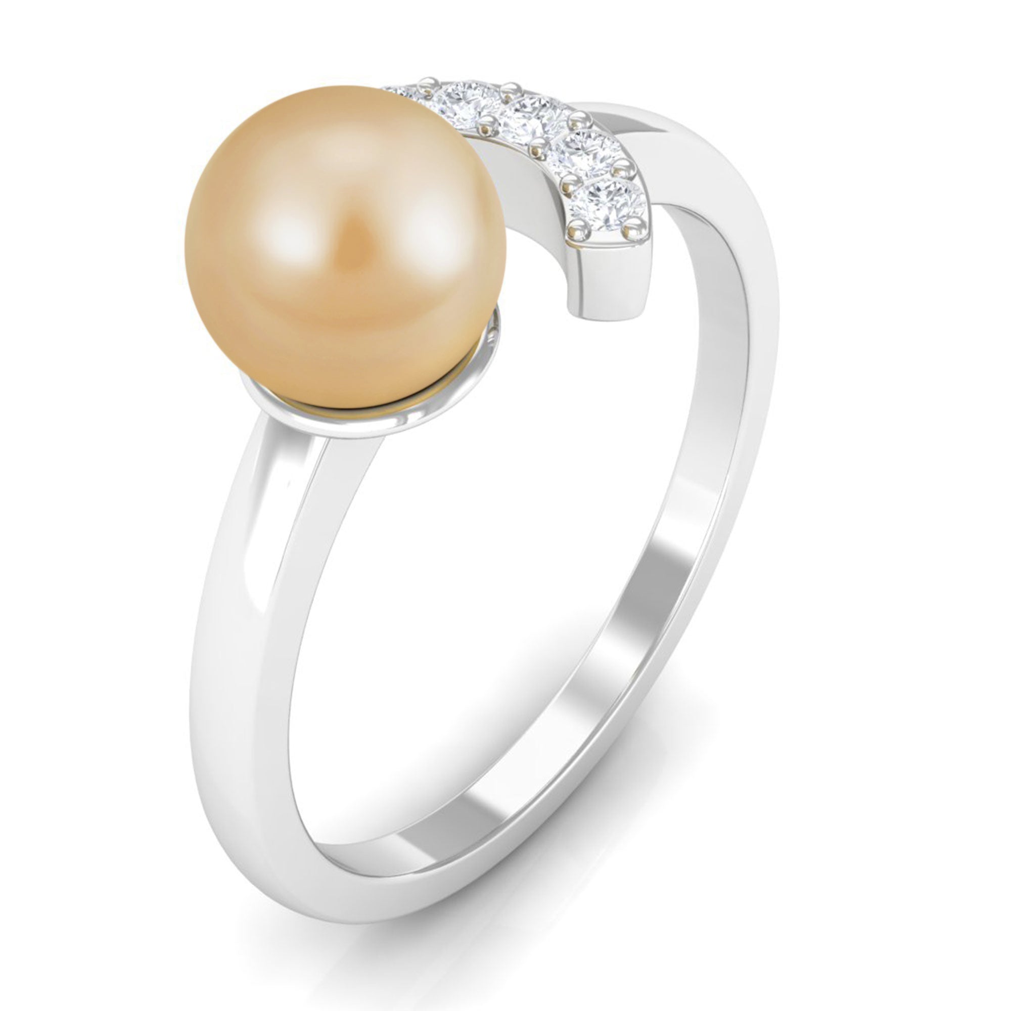 Rosec Jewels-Classic South Sea Pearl and Diamond Cuff Engagement Ring