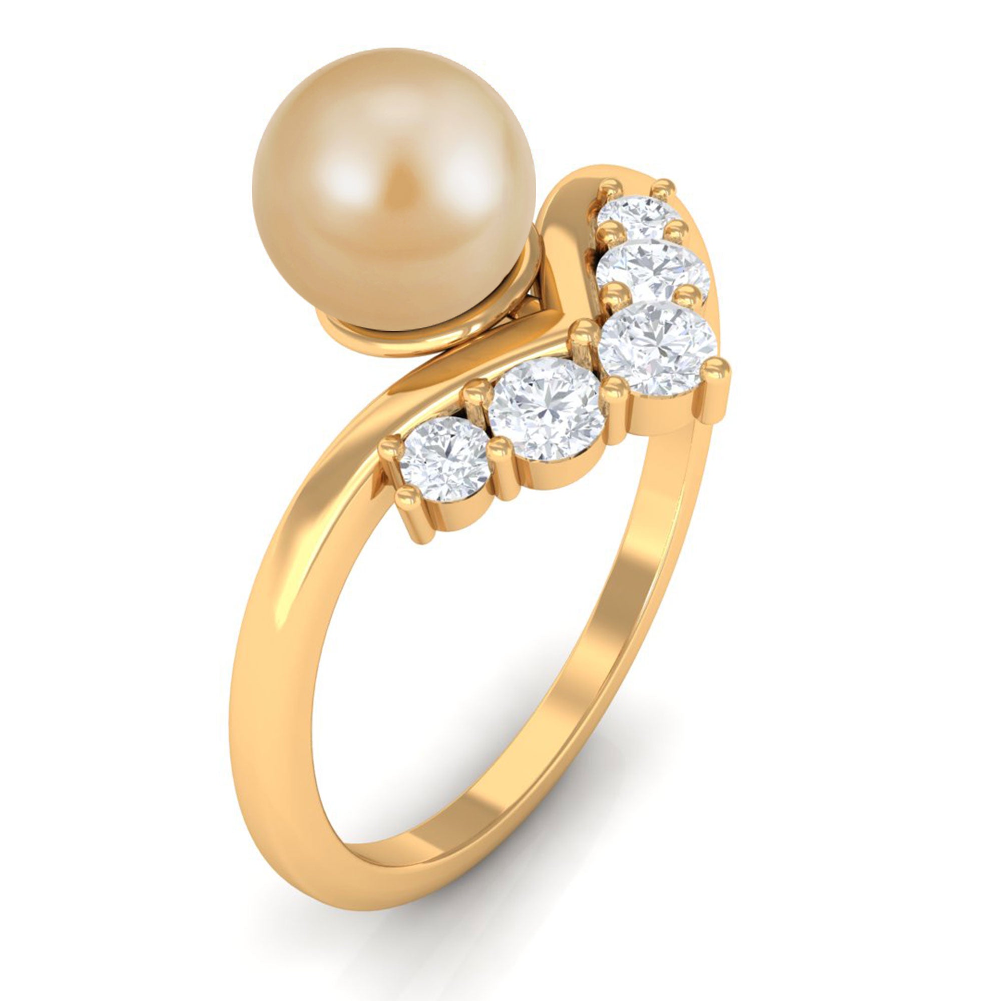 Rosec Jewels-Minimal South Sea Pearl and Diamond Chevron Engagement Ring