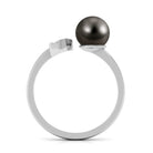 Rosec Jewels-Round Tahitian Pearl Solitaire Cuff Engagement Ring with Diamond