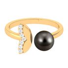 Rosec Jewels-Round Tahitian Pearl Solitaire Cuff Engagement Ring with Diamond