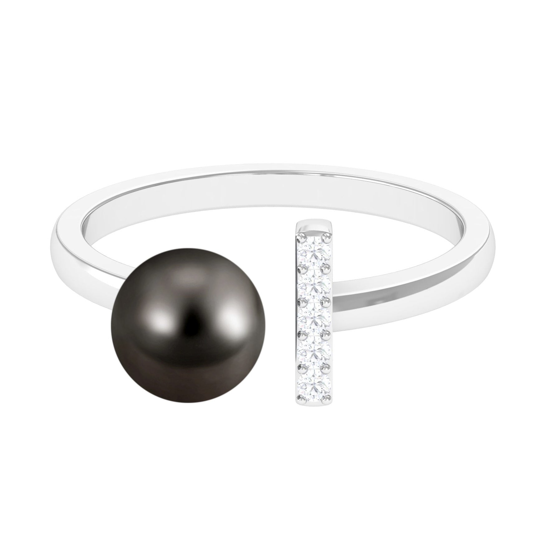 Rosec Jewels-Tahitian Pearl and Diamond Modern Cuff Engagement Ring