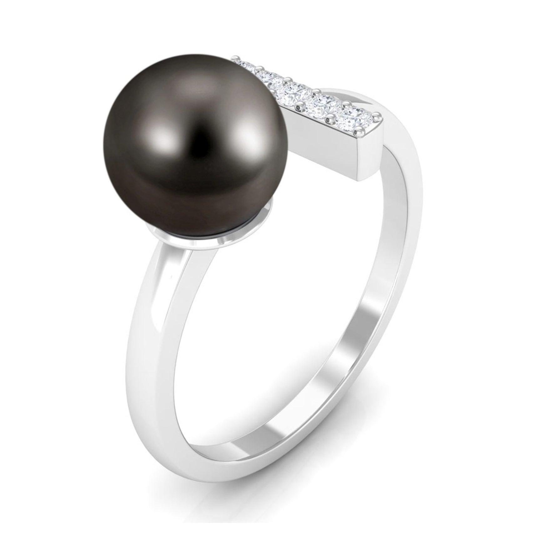 Rosec Jewels-Tahitian Pearl and Diamond Modern Cuff Engagement Ring