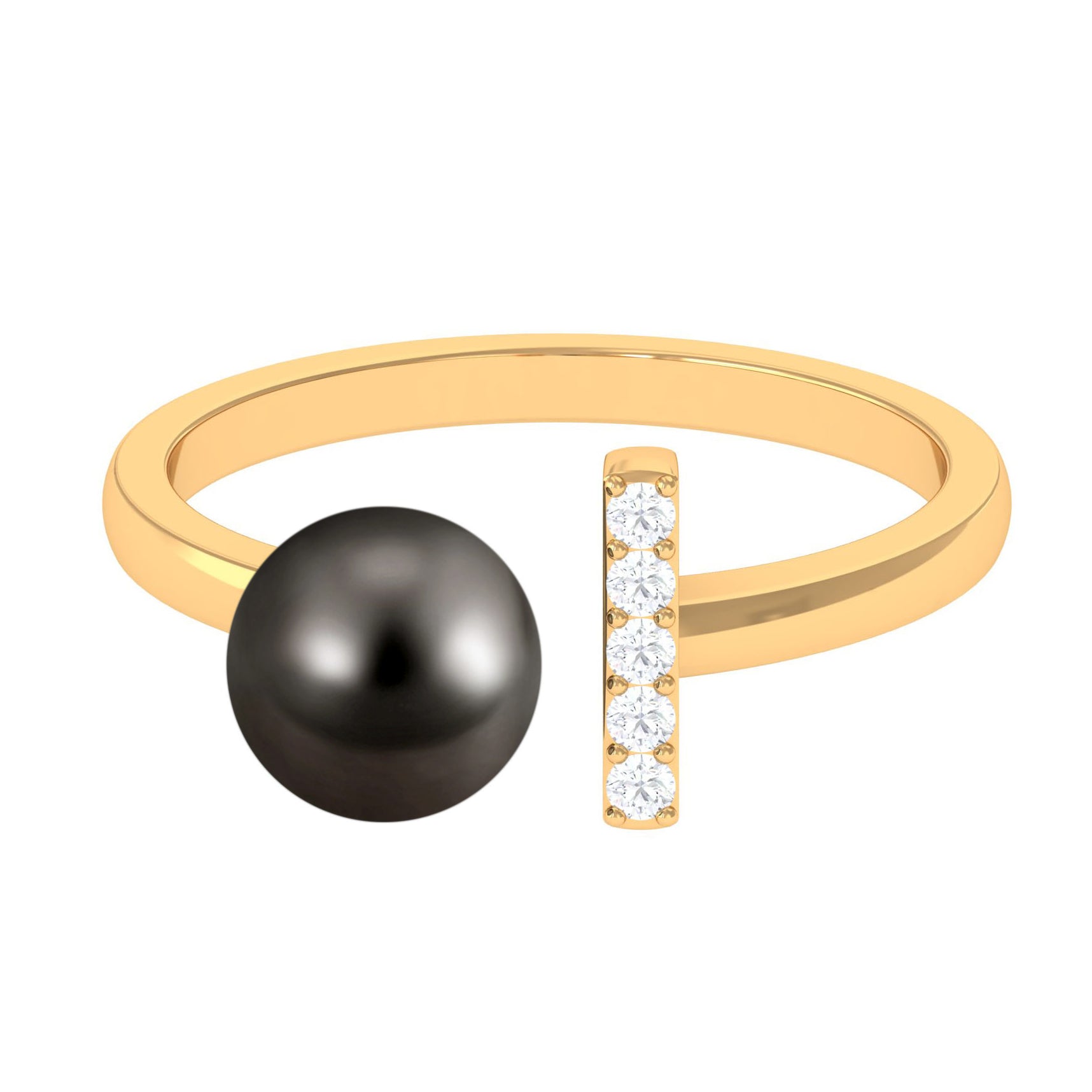 Rosec Jewels-Tahitian Pearl and Diamond Modern Cuff Engagement Ring