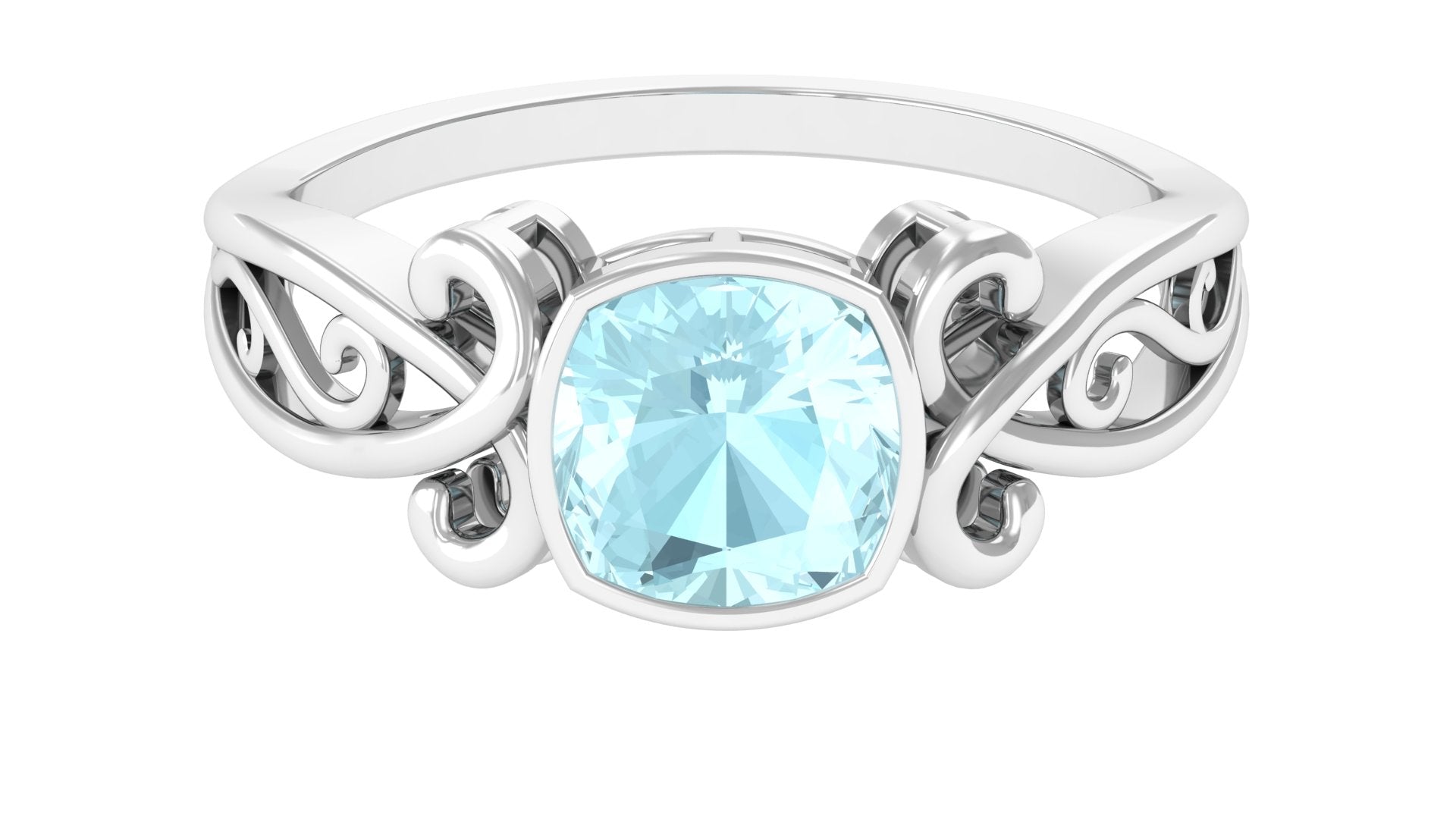 Rosec Jewels-2 CT Vintage Style Cushion Sky Blue Topaz Solitaire Ring in Bezel Setting