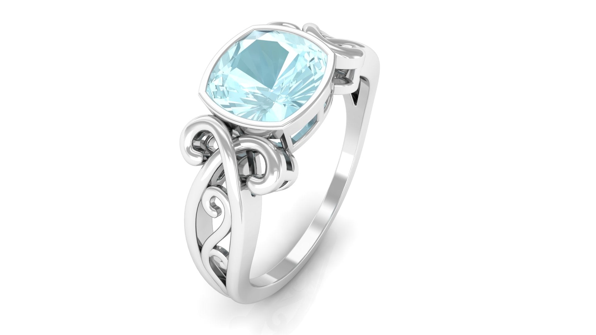 Rosec Jewels-2 CT Vintage Style Cushion Sky Blue Topaz Solitaire Ring in Bezel Setting