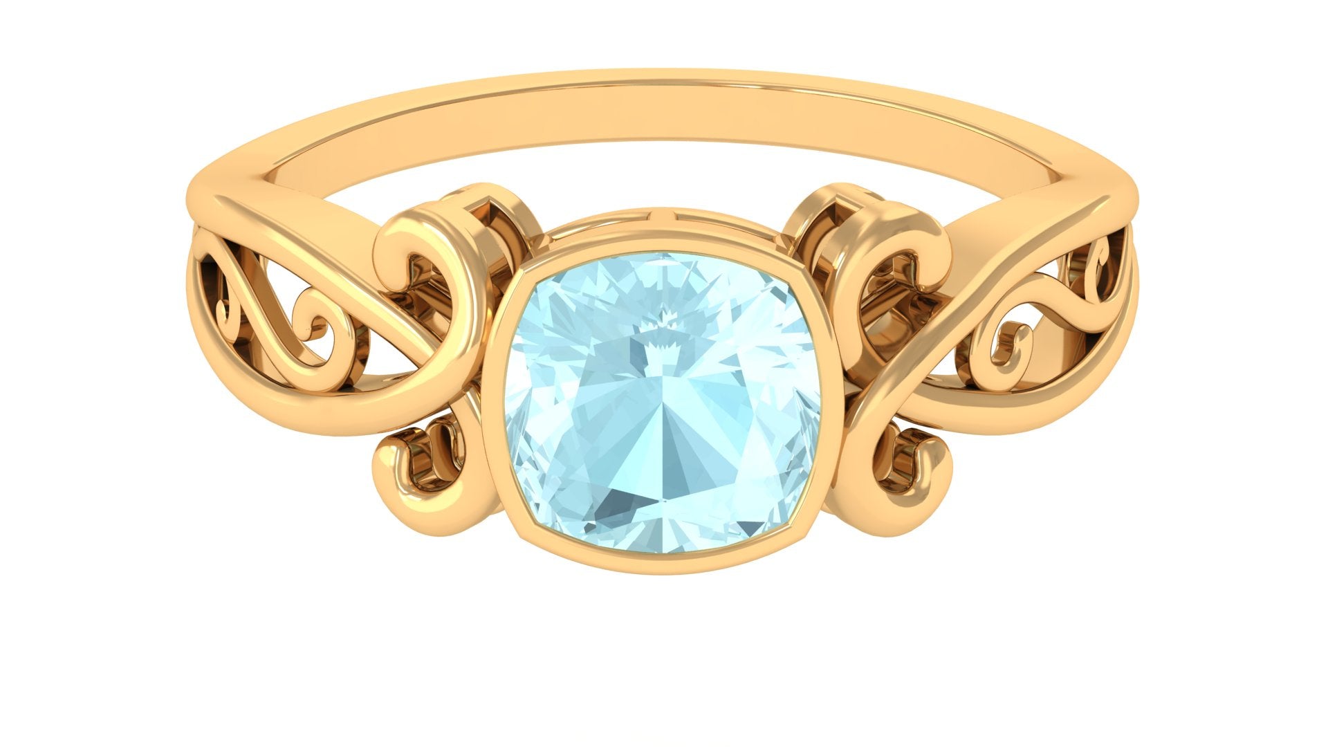 Rosec Jewels-2 CT Vintage Style Cushion Sky Blue Topaz Solitaire Ring in Bezel Setting