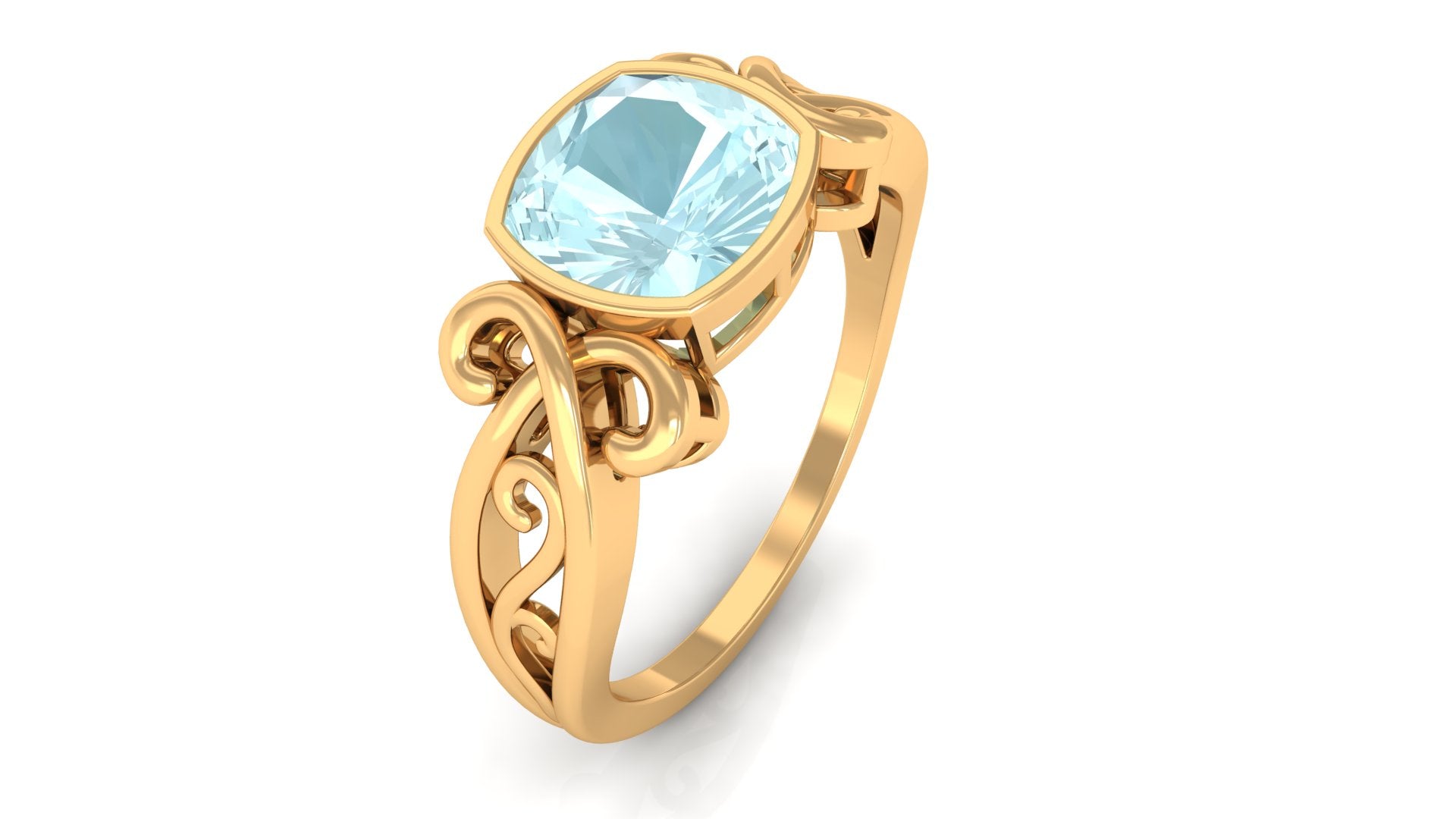 Rosec Jewels-2 CT Vintage Style Cushion Sky Blue Topaz Solitaire Ring in Bezel Setting