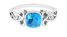 Rosec Jewels-Cushion Cut Swiss Blue Topaz Vintage Solitaire Ring in Bezel Setting