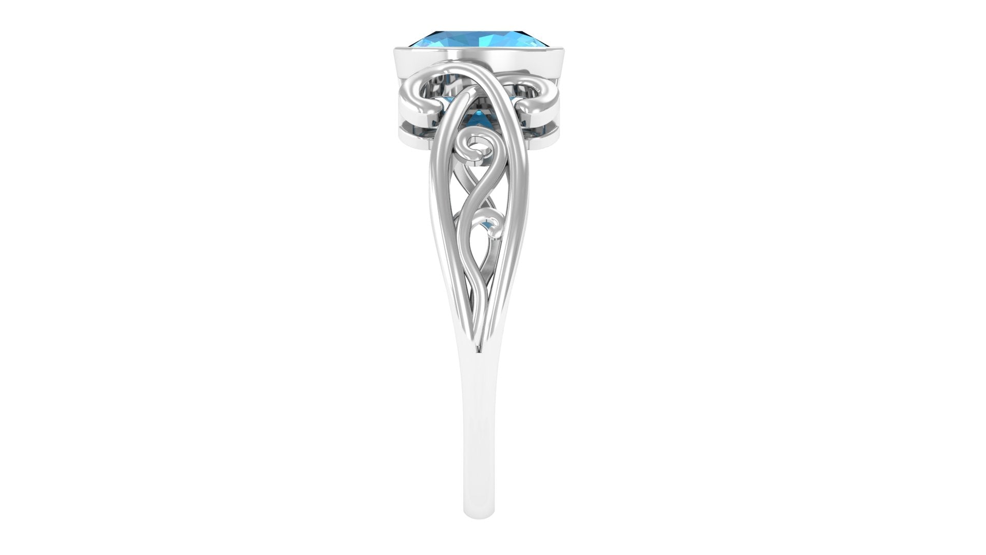 Rosec Jewels-Cushion Cut Swiss Blue Topaz Vintage Solitaire Ring in Bezel Setting