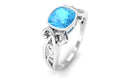 Rosec Jewels-Cushion Cut Swiss Blue Topaz Vintage Solitaire Ring in Bezel Setting