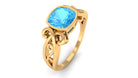 Rosec Jewels-Cushion Cut Swiss Blue Topaz Vintage Solitaire Ring in Bezel Setting