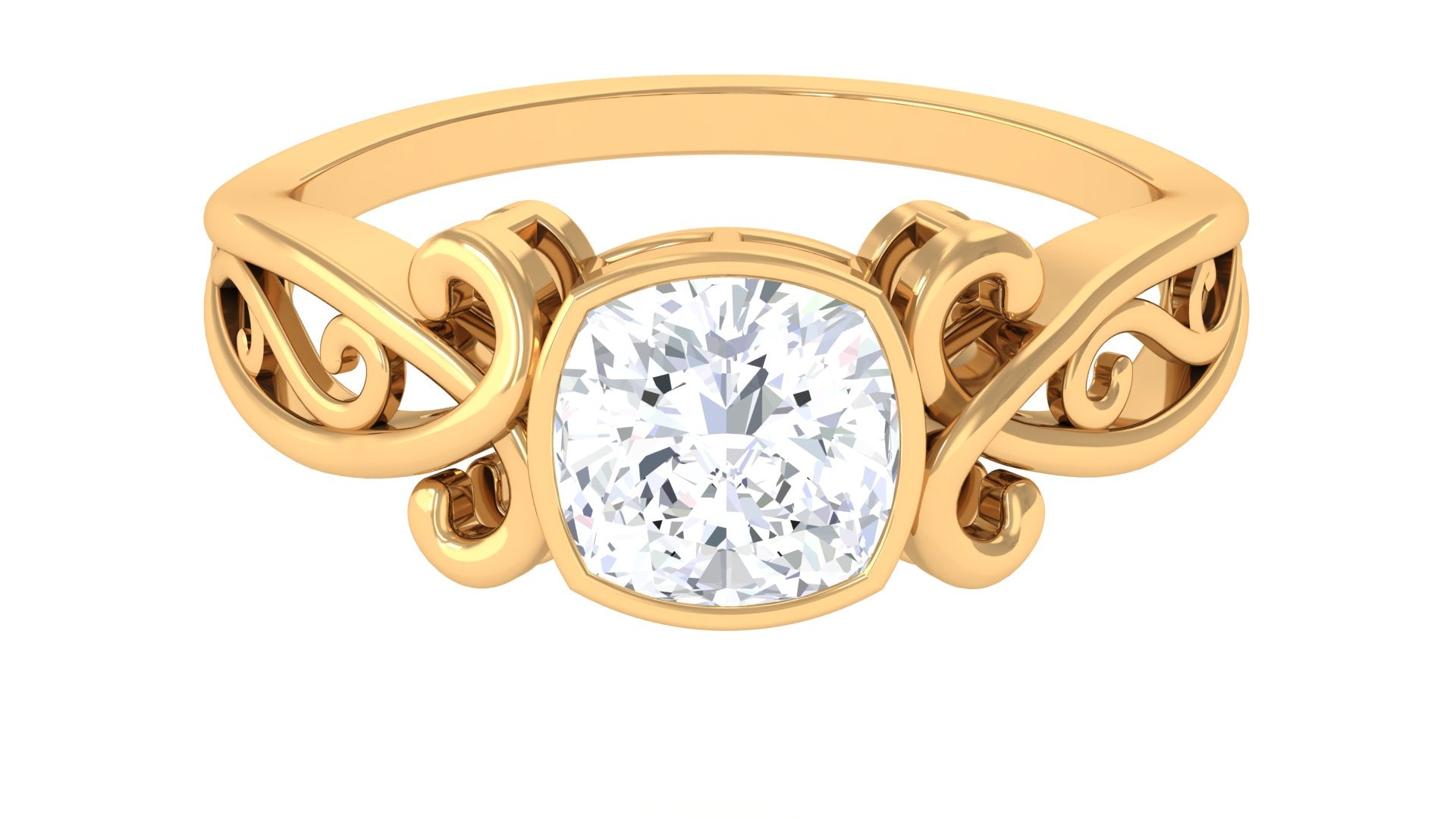 Rosec Jewels-Cushion Cut Cubic Zirconia Vintage Inspired Solitaire Ring in Bezel Setting