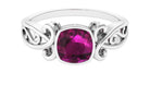 Rosec Jewels-Vintage Style Cushion Cut Rhodolite Solitaire Ring in Bezel Setting