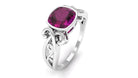 Rosec Jewels-Vintage Style Cushion Cut Rhodolite Solitaire Ring in Bezel Setting