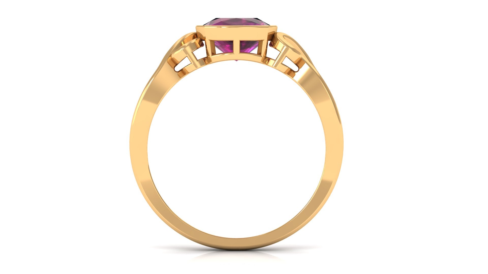 Rosec Jewels-Vintage Style Cushion Cut Rhodolite Solitaire Ring in Bezel Setting