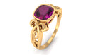 Rosec Jewels-Vintage Style Cushion Cut Rhodolite Solitaire Ring in Bezel Setting