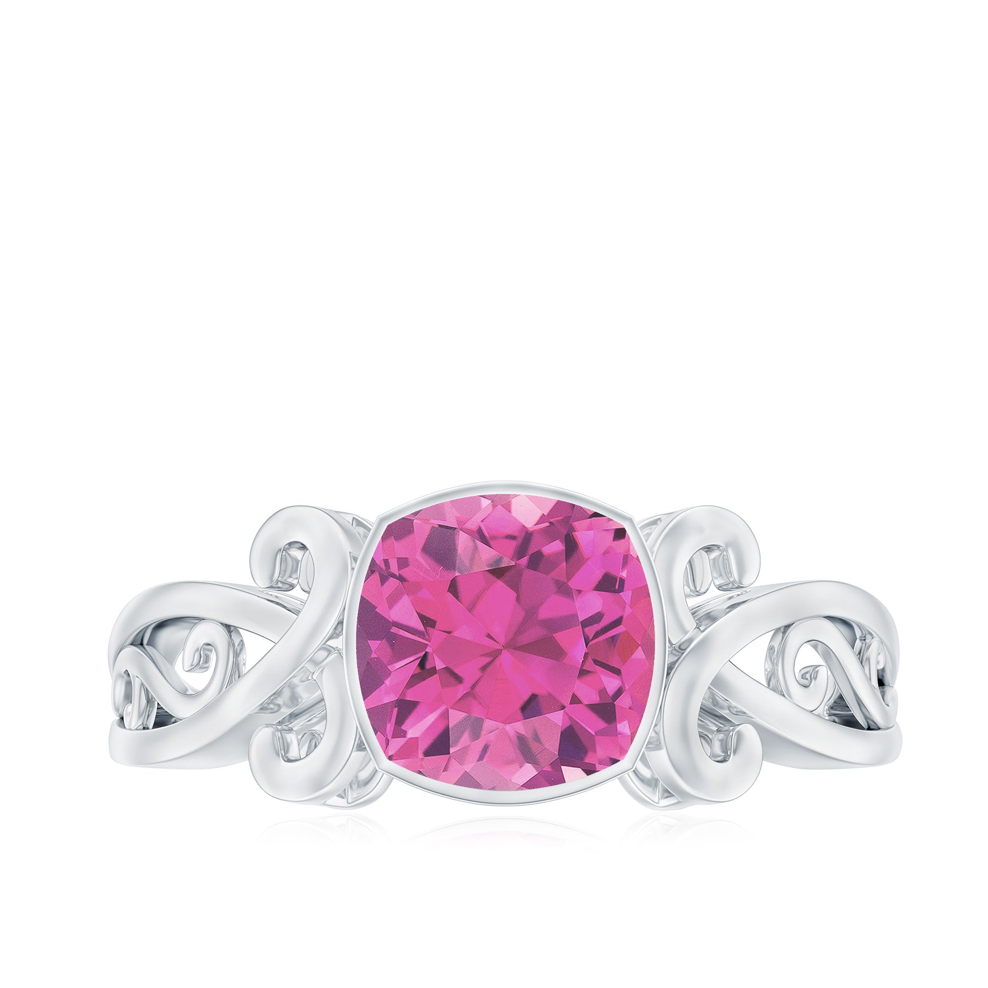 Rosec Jewels-Vintage Style Pink Tourmaline Solitaire Engagement Ring in Bezel Setting