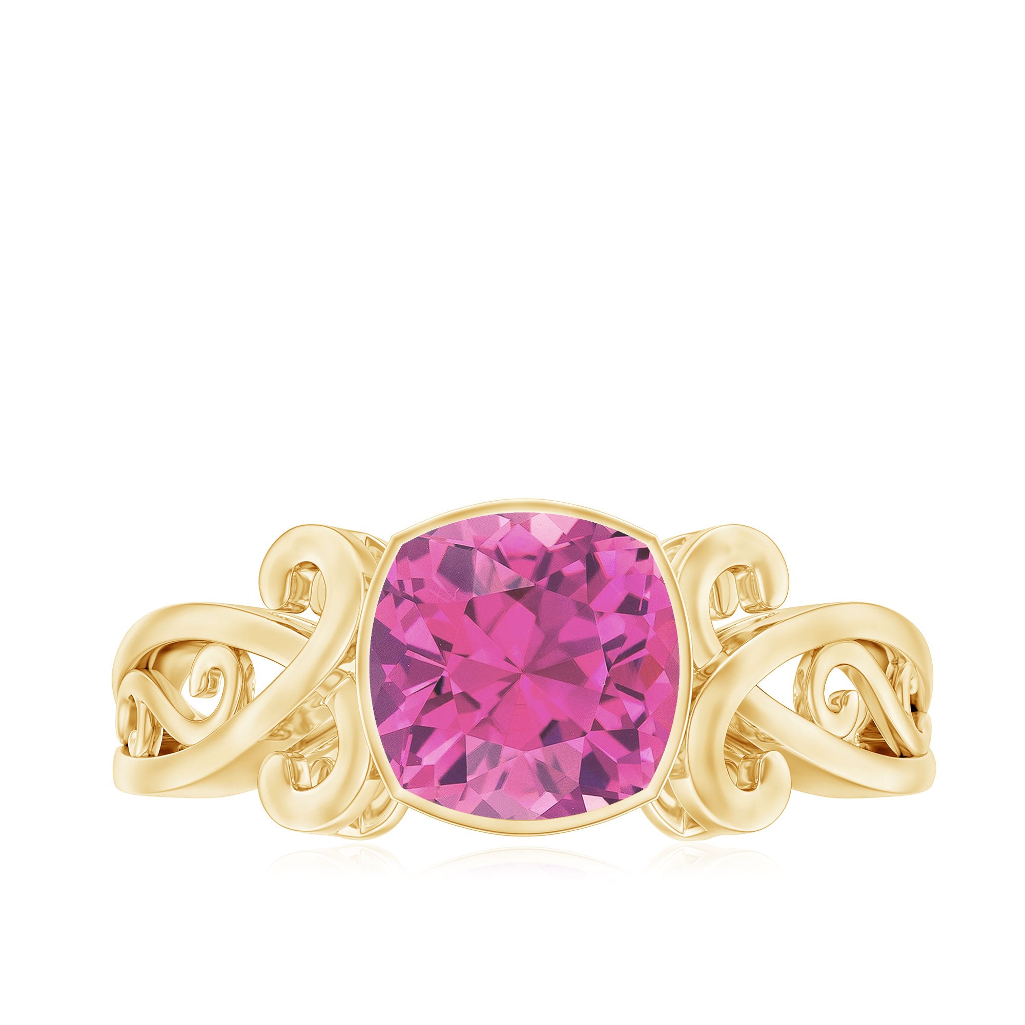 Rosec Jewels-Vintage Style Pink Tourmaline Solitaire Engagement Ring in Bezel Setting