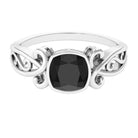 Rosec Jewels-Vintage Style Cushion Black Onyx Solitaire Ring in Bezel Setting