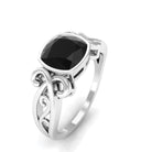 Rosec Jewels-Vintage Style Cushion Black Onyx Solitaire Ring in Bezel Setting