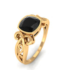 Rosec Jewels-Vintage Style Cushion Black Onyx Solitaire Ring in Bezel Setting