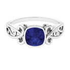 Rosec Jewels-Vintage Style Created Blue Sapphire Solitaire Engagement Ring in Bezel Setting