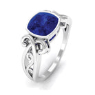 Rosec Jewels-Vintage Style Created Blue Sapphire Solitaire Engagement Ring in Bezel Setting