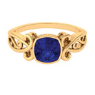 Rosec Jewels-Vintage Style Created Blue Sapphire Solitaire Engagement Ring in Bezel Setting