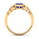 Rosec Jewels-Vintage Style Created Blue Sapphire Solitaire Engagement Ring in Bezel Setting