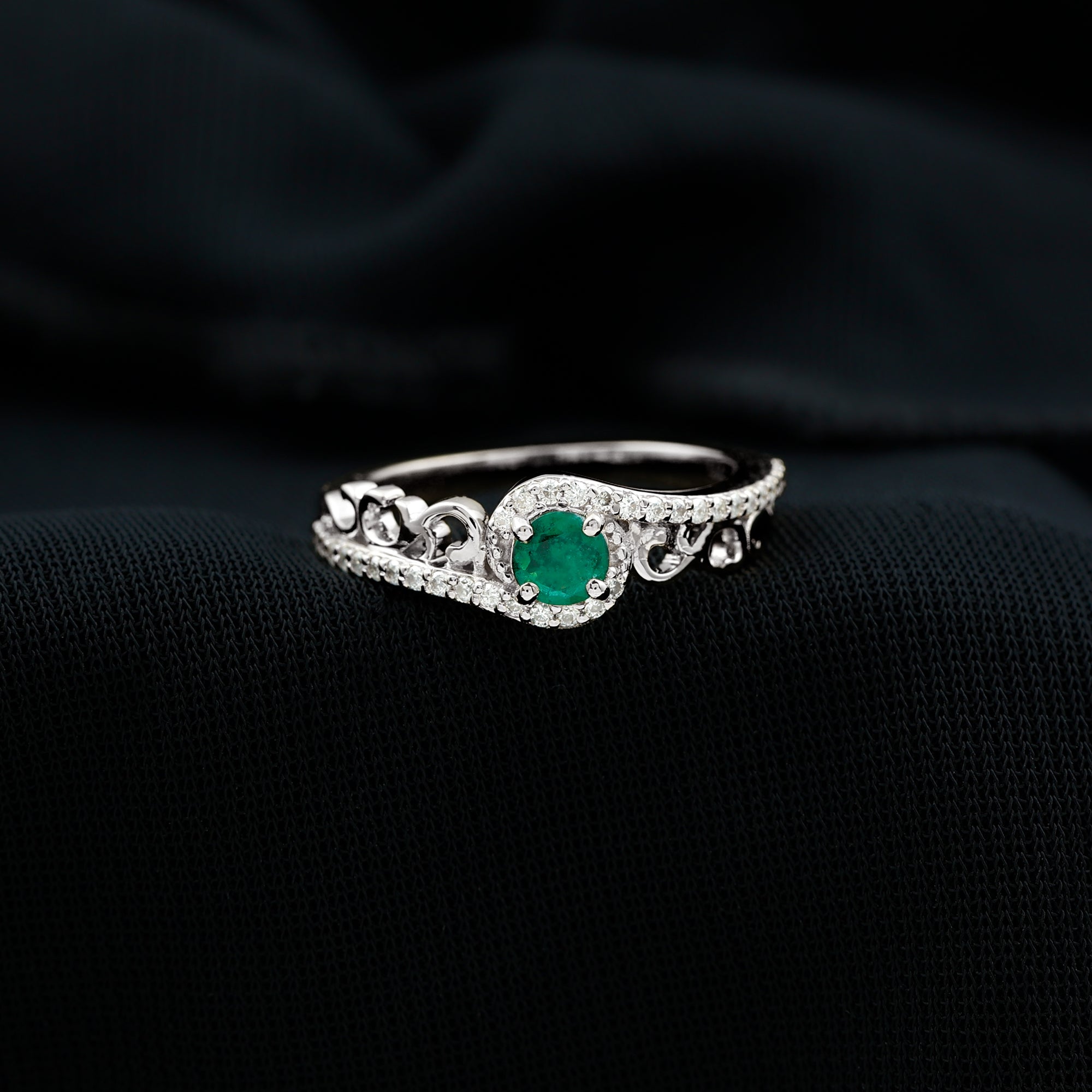 Rosec Jewels-Designer Emerald and Diamond Bypass Engagement Ring