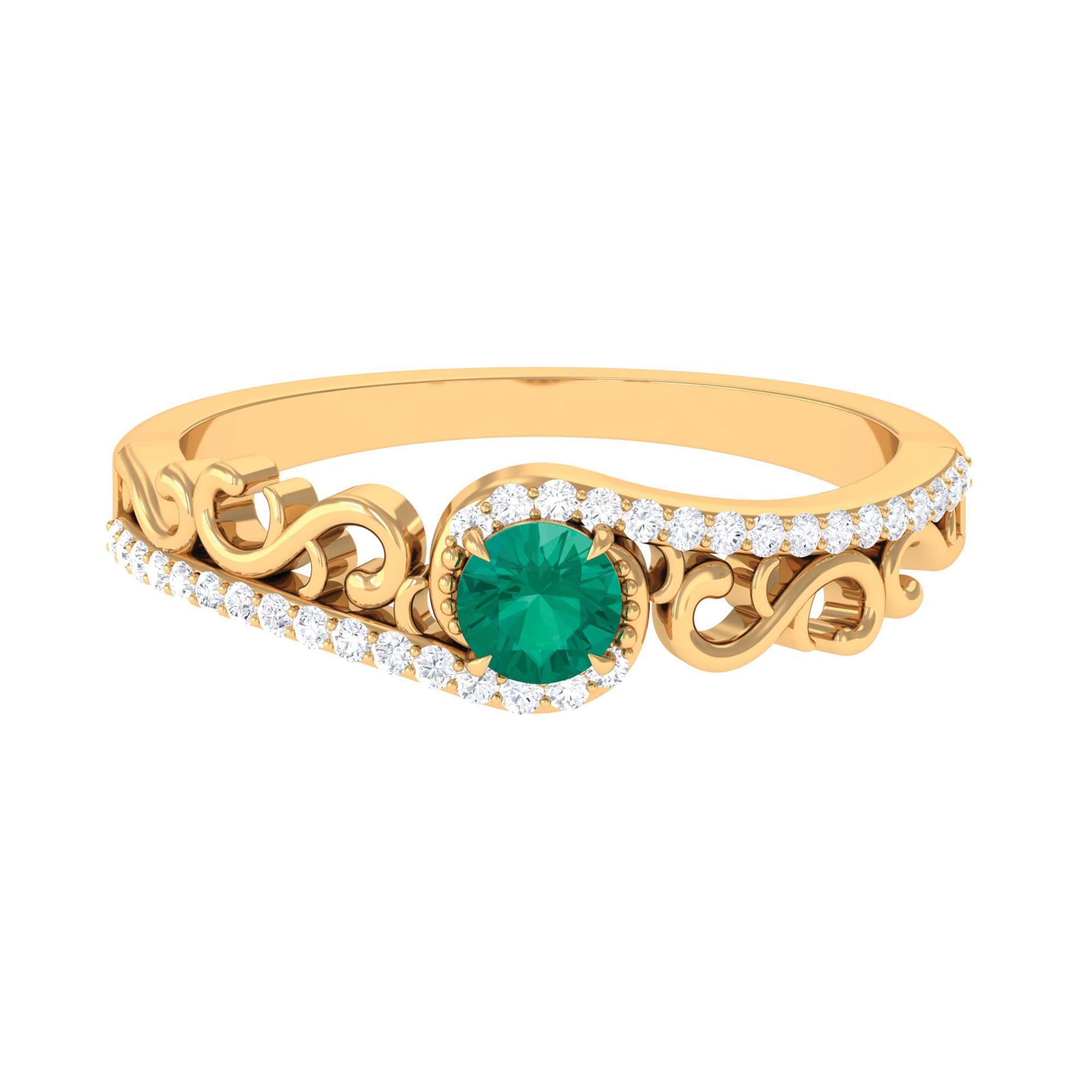 Rosec Jewels-Designer Emerald and Diamond Bypass Engagement Ring