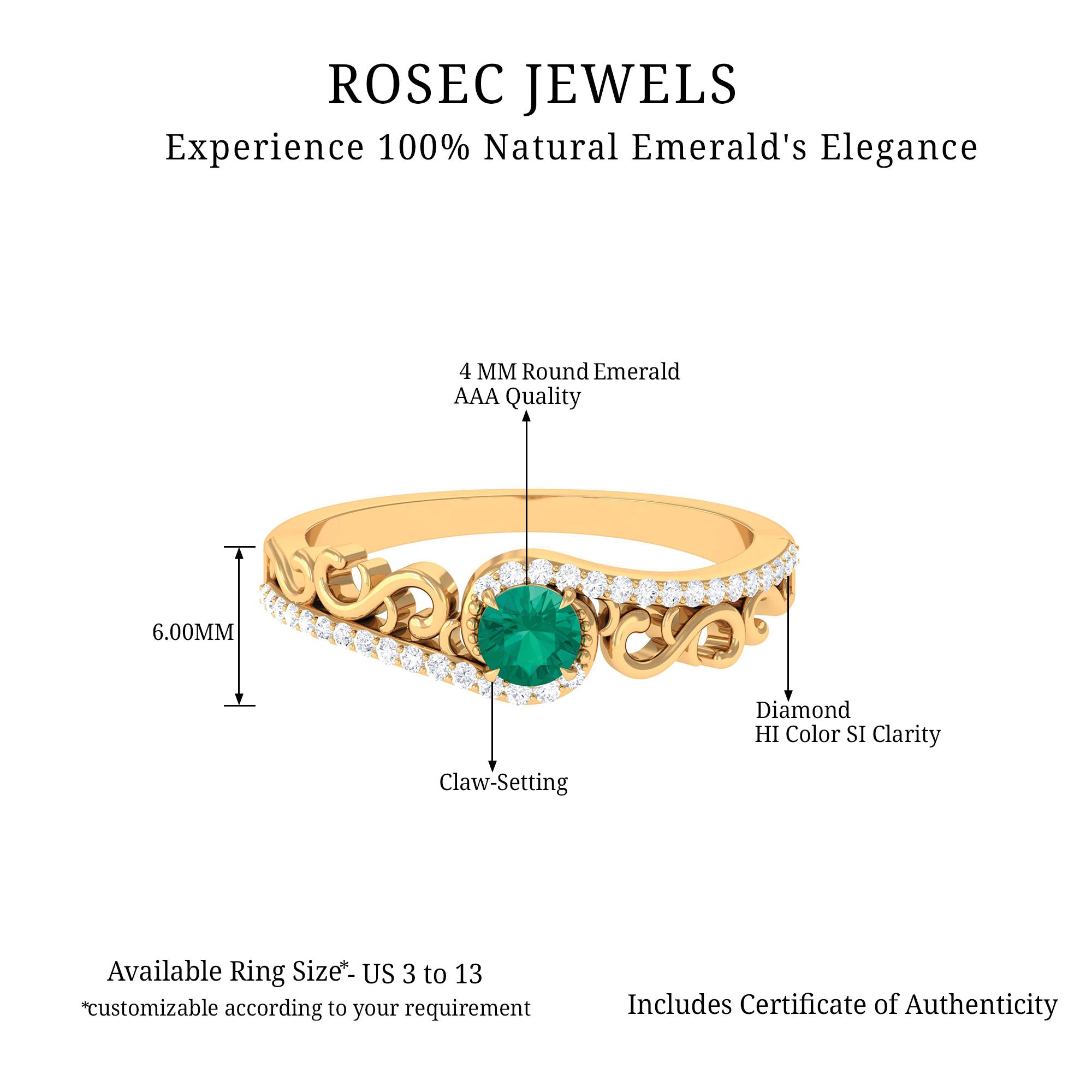 Rosec Jewels-Designer Emerald and Diamond Bypass Engagement Ring