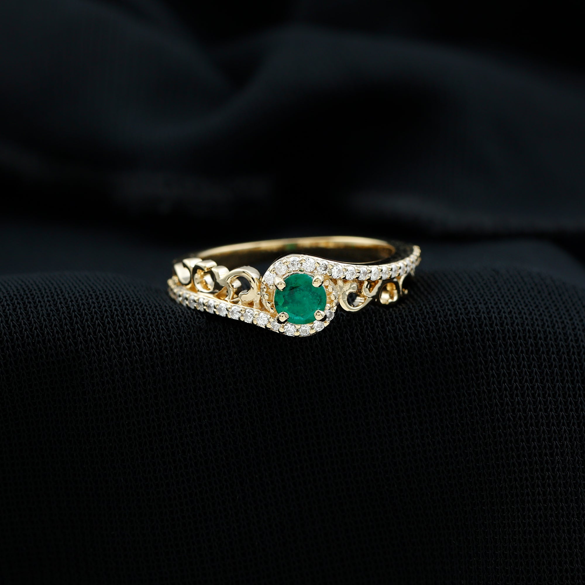 Rosec Jewels-Designer Emerald and Diamond Bypass Engagement Ring