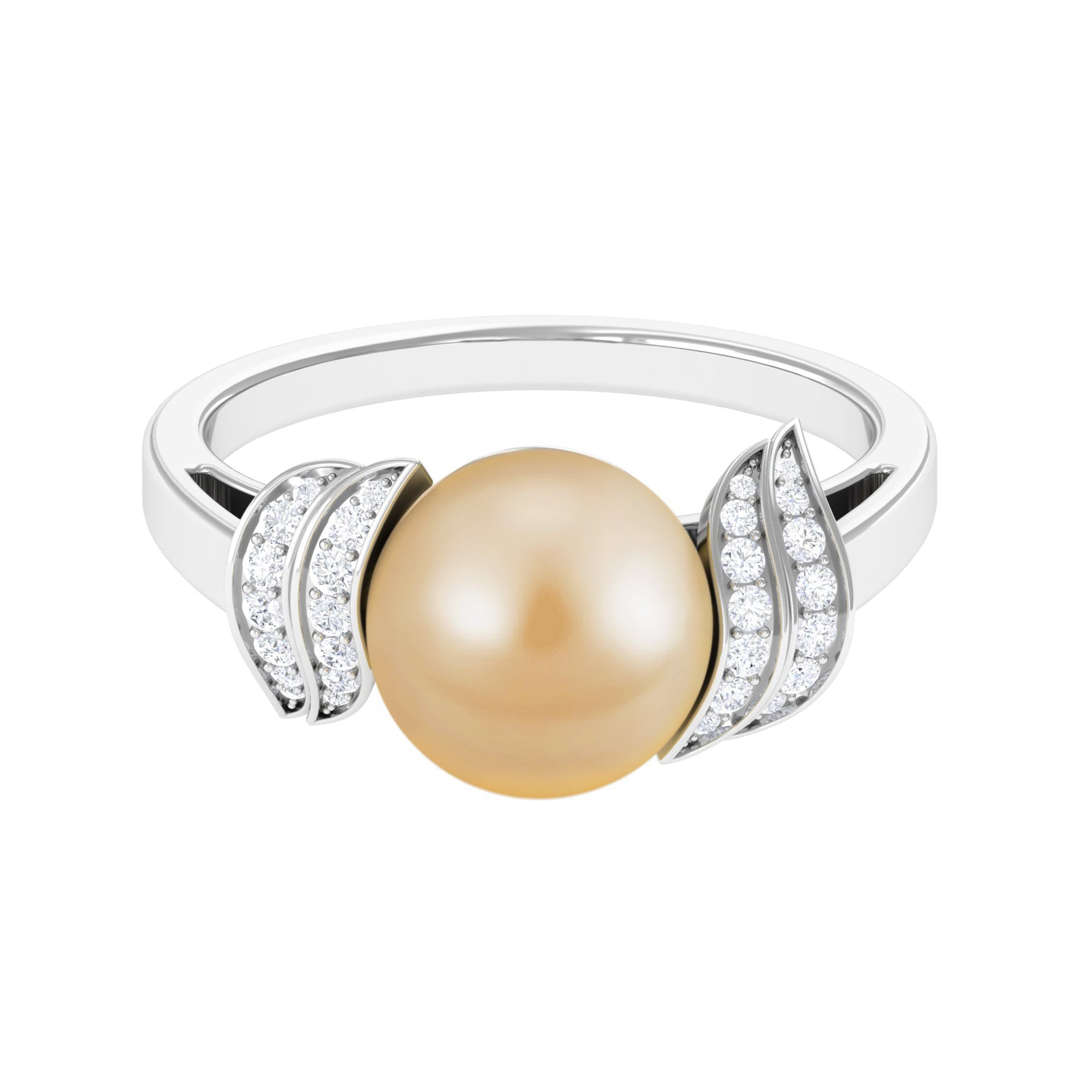 Rosec Jewels-7.75 CT Elegant South Sea Pearl Solitaire Engagement Ring with Diamond